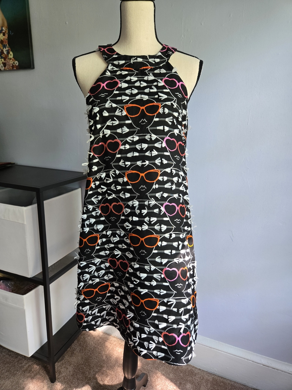 Hutch Anthropologie Black Sunglass Girlie Halter Shift Dress Small MCM Mod Chic
